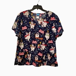 Frosty The Snowman Scrub Top Womens Size Large